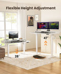 Two Electric Standing Desks With Drawers, 48 By 24 Inch Gaming Desk With Monitor Stand, adjustable height from 28 to 47 inches, white