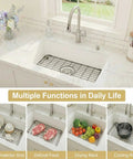 Black Stainless Steel Sink Grid For Kitchen Sinks 24 15/16 By 13 1/8 Inch Pro Grade Bottom Protector And Grate in use