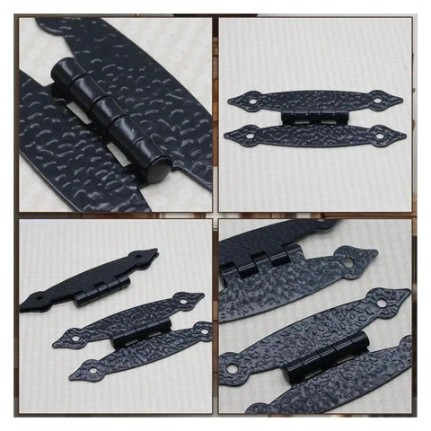 Heavy Duty 20 Pack 3 Point 5 Inch Black Antique H Hinges for cabinets and doors, flat flush mount, detailed view.