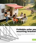 4 Pack 45 Inch Adjustable Solar Panel Tilt Mount Brackets with Foldable Legs for RV Roof or Ground shown beside RV
