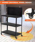 Beefy Heavy Duty Fifty Point Four Inch Steel Workbench With Pegboard and Lockable Rolling Wheels in garage setting