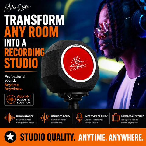 Pro Grade Pop Filter And Mic Isolation Shield For Studio Voiceovers And Podcasts displayed with features and benefits
