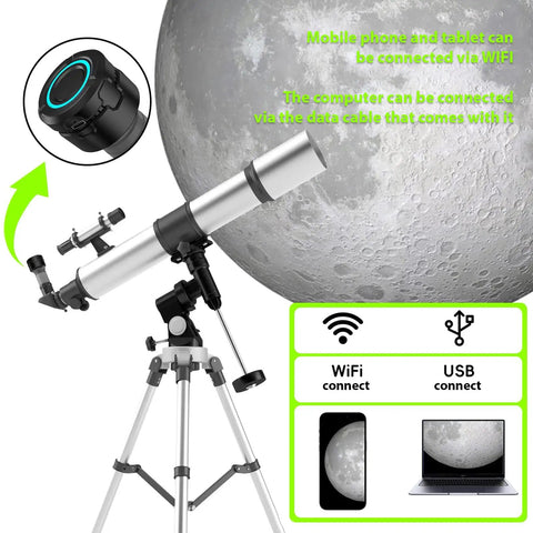 WiFi Electronic Eyepiece For Telescope Camera With 4K Video Recording And One And A Quarter Inch Barrel next to telescope