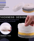 Slick Finish 8 Piece Buffing Wheel And Polishing Compound Set With Quarter Inch Drill Adapter, showing 1 inch thick cotton cloth wheel for polishing.