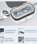 Ultrasonic Jewelry Cleaner Portable 500ML Deep Cleaning At 42kHz With Stainless Steel Tank, showing eyeglasses inside with control panel.