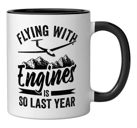 Black White Ceramic Mug For Sailplane Pilots And Glider Enthusiasts A Premium Coffee Cup with glider and mountain design