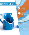 Fast Drying Ceramic Glue Adhesive For Porcelain And Tile Repairs used to fix a broken blue mug, steps to apply shown