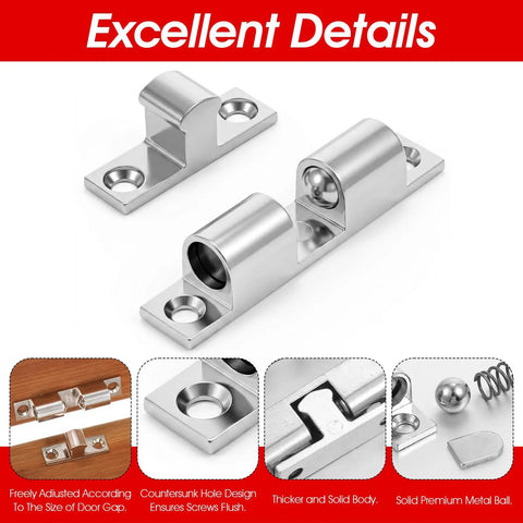 Heavy Duty 12 Pcs Closet Ball Tension Latch Set With Screws Adjustable Double Roller Catch For Cabinet Cupboard Wardrobe Door Hardware Zinc Alloy Silver Fits Home And Office - close-up of metal latches and ball detail.