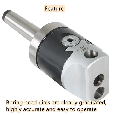 2 Inch Boring Head Set with MT2 Bar, steel construction, graduated dial, ideal for precision metal boring, drilling tasks