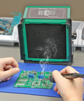 Tiltable Solder Fume Extractor With 8 Extra Filters Solder Smoke Absorber in use on electronics workbench