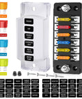Six Way Fuse Block With Negative Bus And 12V Blade Fuse Holder For Auto Electrical Systems Includes ATC And ATO Style Fuse Box Waterproof Cover Label Stickers