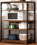 Kickass Heavy Duty Kitchen Storage Rack Handling Everyday Essentials From Microwaves To Pantry Items Large Capacity Multifunctional Utility Cart And Industrial Coffee Station with microwave and cookware.