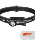 Beast Mode 1200 Lumen Headlamp With White And Red Light, Magnetic Tailcap, Detachable Flashlight, USB C Rechargeable shown with head strap and battery case.