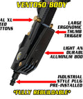 Heavy Duty Tire Inflator Gauge With Backlit Digital Readout 150 PSI Push To Lock Chuck Two Foot Hose Ventoso Body shown