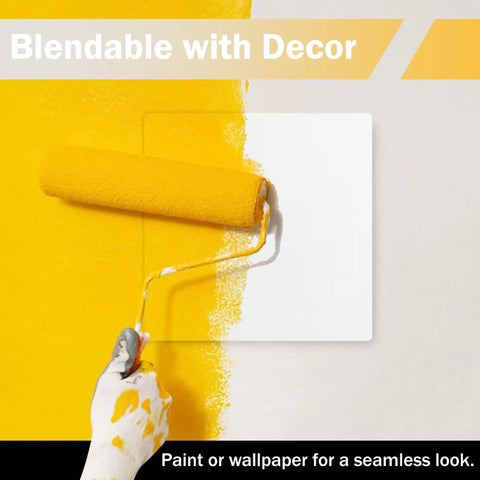 Zero Fuss Drywall Access Panel 14X14 Inch Screwless Wall Cover with painted yellow roller, blending with decor.