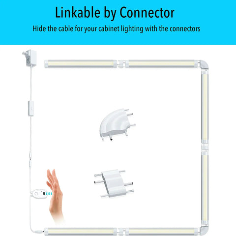 Led Dimmable Under Cabinet Lighting Kit With Hand Wave Activation, connectors visible, white background, emphasis on easy installation