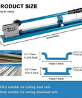 Heavy Duty Bench Mounted Din Rail Cutter For Wire Duct Trunking With 45 And 90 Degree Head And Measuring Ruler Pro Grade Tool size dimensions and cutting guide with markings.