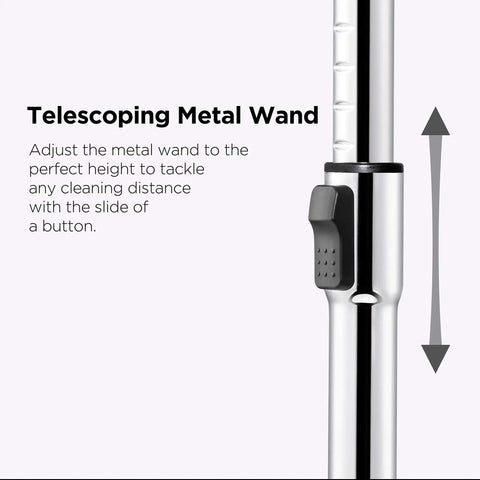 Telescoping metal wand of the Legit Bagless Canister Vacuum Cleaner for adjustable height cleanups.