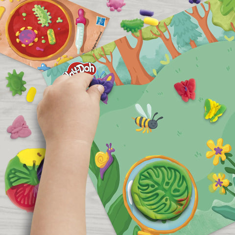 Light-Up Microscope Toy For Kids With Glow Reveal And 9 Accessories In 5 Colors, nature playmat and slide view