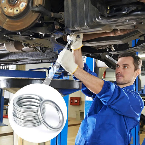 Mechanic using Oil Drain Plug Gasket Set 20 Pack Crush Washers Premium Replacement Seals For Subaru 803916010 on car