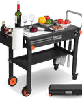 All In One Outdoor Grill Cart For 17 To 22 Inch Griddles And Pizza Ovens, Foldable Portable Stand With Big Workspace, shown with items