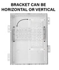 Five Inch Universal Mounting Plate With 1.5 Inch Elevation For Routers Modems And Network Hubs Inside Structured Wiring Panels White interior view with adjustable bracket.