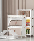Top Shelf Clear Lidded Storage Bins 19 5 Gallon No Sweat Foldable Crates For Dorm Closet And Car Organization Heavy Duty Collapsible Containers Easy Stack 3 Pack Set with white design and clear lids.