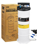 EWK 6.5L oil extractor pump for automotive fluids; white canister with black lid and blue fittings