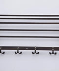 Oil Rubbed Bronze Wall Mounted Towel Rack With Foldable Bar And Shelf Four Hooks Heavy Duty Bathroom Organizer Durable Finish