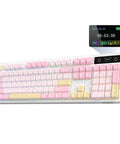 Full Size Mechanical Keyboard With Smart Screen And Media Knob For Rgb Backlit Gaming Setups featuring pastel keycaps and a smart display.