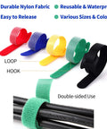 60 Pack Reusable Cable Ties Set With 8 Inch 20 Pieces 6 Inch 20 Pieces And 4 Inch 20 Pieces Dope Cord Straps in five colors shown