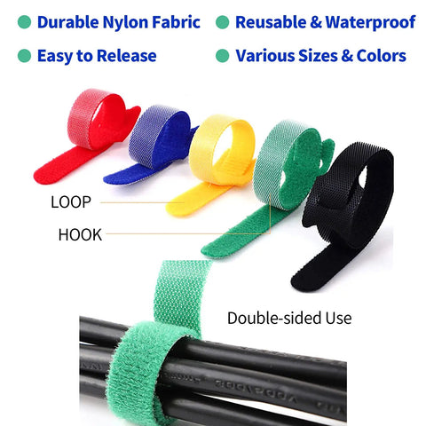60 Pack Reusable Cable Ties Set With 8 Inch 20 Pieces 6 Inch 20 Pieces And 4 Inch 20 Pieces Dope Cord Straps in five colors shown