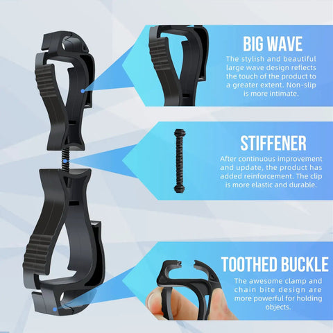 Durable Glove Clip Holder For Work Gloves Heavy Duty Clip with ergonomic design showing big wave, stiffener, and toothed buckle features
