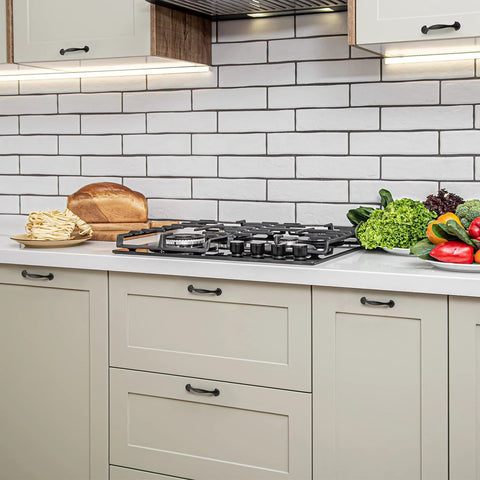 Modern kitchen with 30 Pack Solid 3 Inch Rounded Foot Arch Kitchen Cabinet Handles Matte Black Finish Curved Drawer Pulls installed.