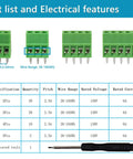 52 Piece 0.1 Inch Pitch Screw Terminal Block Kit With 2P 3P 4P 5P Connectors For 18 To 26 AWG Wire, 150V 6A Rating, PCB Mount