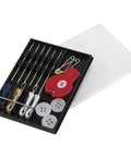 On The Fly Travel Sewing Kit Featuring Six Prethreaded Hand Needles A Sharp Needle Threader Cutter Three Spare Buttons And Two Dependable Safety Pins For Quick Wardrobe Fixes While You Are Out And About in a compact case.