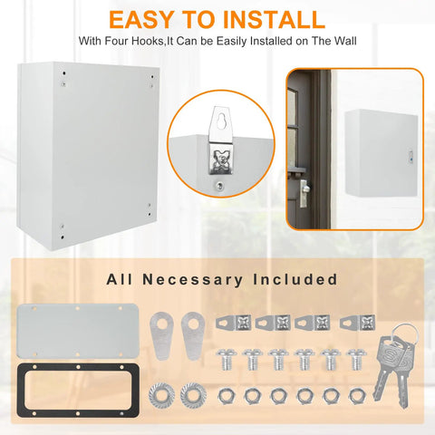 Built To Last Cold Rolled Steel Electrical Enclosure Box 20X16X8 Inch Indoor Outdoor Metal Cabinet with installation components.