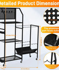 3 Tier Fishing Pole Rack With Lockable Wheels Holds Up To 18 Rods And Keeps Gear Handy With Pegboard Hooks For Lures Pliers And Tackle Heavy Duty Garage Organizer Stand For Quick Access displayed with dimensions