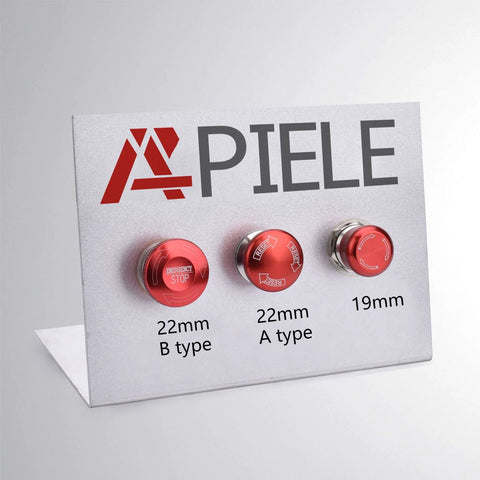 APIELE red 22mm metal emergency stop push button set on display board (B/A type).