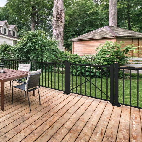 Top Shelf 36 Inch Aluminum Pool Fence Gate Kit With Rugged Hinges And Solid Hardware Slick Matte Black Finish Easy As Pie Install for deck area.