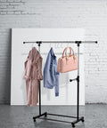 Clothes and bag on rack using Ten Pack Heavy Duty Stainless Steel S Hooks for Hanging 3.07 Inch S Shaped Hangers