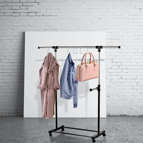 Clothes and bag on rack using Ten Pack Heavy Duty Stainless Steel S Hooks for Hanging 3.07 Inch S Shaped Hangers