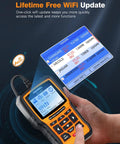 Hands holding NT510 Elite OBD2 Scanner For Honda And Acura Bidirectional Full System Diagnostics with update screen displayed