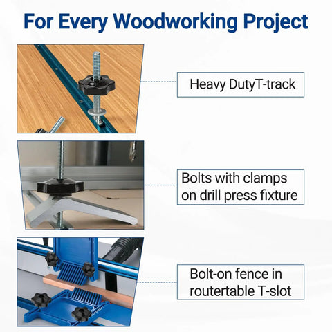Image of a 20 Sets All In One T Track Knob Kit With 1/4-20 T Bolts In 1 Inch 1-1/2 Inch And 2-1/2 Inch Lengths Star Knobs for woodworking.