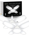 2 Pack Deformable Dimmable Ceiling LED Lights 60W 6000 Lumens Each with 4 Leaf Panels, product box and lights displayed