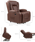 Electric Power Lift Recliner Chair With Massage And Heat For A Comfy PU Leather Lounge, USB Port, Cupholders, brown dimensions