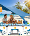 Couple relaxing under Spacious 10x10 Beach Tent With UPF 50 Sun Shelter on a sunny beach