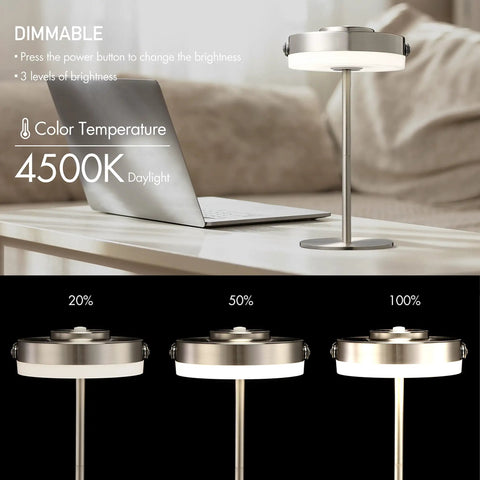 Portable LED Lantern With Built In Rechargeable Battery IP44 Water Resistant for indoor and outdoor use on table by laptop.