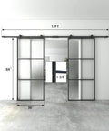72 By 84 Inch Double Glass Barn Door With Frosted Glass And Black Aluminum Frame Sliding Door Hardware Kit Installed