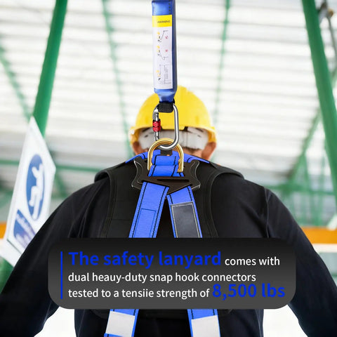 Worker attached to 6ft Internal Shock Absorbing Lanyard With Double Snap Hook Connectors For Fall Protection Equipment